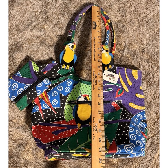 VTG Large tote bag with zipper, Coin Purse with Tucan Parrott's Vacation Beach - Picture 5 of 12